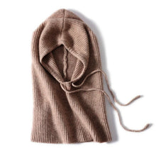 Load image into Gallery viewer, 100%Wool Balaclave Beanies For Women&amp;Men Winter Knitted Neck Face Protect Warm Soft Hooded Hats Drawstring Skullies Headgears
