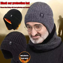 Load image into Gallery viewer, Winter Knitted Warm Ear Protection One Piece Hat for Elderly Men Snowflake Plush Thickened Breathable Warm Ski Hat Accessories
