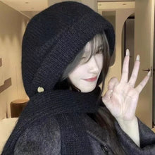 Load image into Gallery viewer, New Warm Knitted Winter Balaclava Neck Protection Soft Hooded Hat Thickened Solid Color One-Piece Scarf Cap Women
