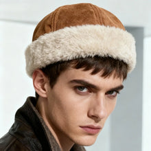 Load image into Gallery viewer, 1pc Mens Brimless Hat Winter Flannel Warm Rolled Cuff Docker Cap Fleece Harbour Beanie Hats Plush Landlord Hat for Cold Weather
