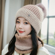 Load image into Gallery viewer, Casual Windproof Knitted Woolen Cap Thickened Neck Warmer Beanies Hat Cold-proof Keep Warm Pompoms Hat for Women
