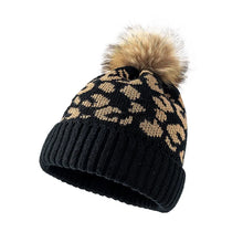 Load image into Gallery viewer, Leopard print curled edge wool ball knitted hat for women's outdoor warmth, thickened autumn and winter men's woolen hat
