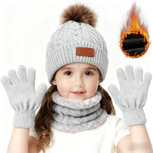Load image into Gallery viewer, 3PCS Children Winter Hat Scarf Gloves Set,outdoor Boys and Girls Knitted Hooded Fleece,Soft Comfortable Hats for Young Children

