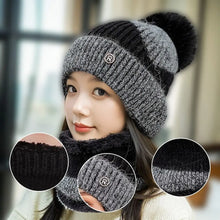 Load image into Gallery viewer, Casual Windproof Knitted Woolen Cap Thickened Neck Warmer Beanies Hat Cold-proof Keep Warm Pompoms Hat for Women
