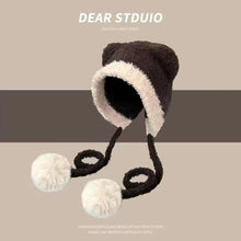 Load image into Gallery viewer, New Cute Bear Knitted Hat Pompom Fur Balls Pullover Cap Warm Coldproof Ear Protection Hat for Outdoor Cycling Skiing
