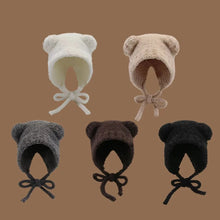 Load image into Gallery viewer, Cute Y2k Bear Ear Beanies Knitted Wool Hat with Rope Warm Beanies Cap Lace Up Thick Hip Hop Ear Protection Winter Hat
