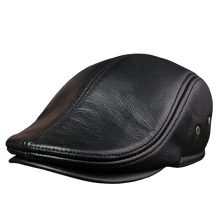 Load image into Gallery viewer, Genuine Leather Beret Hat for Men Warm Windproof Winter Cap Fashion Gentleman Peaked Cap Vintage Stylish Driver Hat Gift
