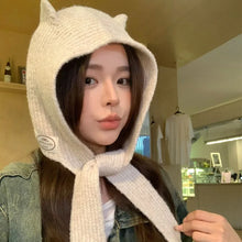Load image into Gallery viewer, Cute Korean Style Scarf Hat Niche Knitted Bomber Hat Integrated Versatile Retro Balaclava Hats Women Autumn Winter
