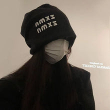 Load image into Gallery viewer, Cute Slouchy Beanie Hat Letter Big Size Warm Knit Cap Soft Face Slimming Crochet Hat For Daily Wear
