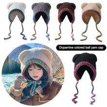 Load image into Gallery viewer, Casual Bear Ear Knitted Woolen Hat Thickened Windproof Beanies Cap Keep Warm Winter Bomber Cap Outdoor
