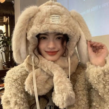 Load image into Gallery viewer, Thickened Hat Scarf Gloves Set Cute Rabbit Ear Winter Warm Ear Protection Cap Fleece-lined and Thickened Women Beanies Cap
