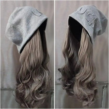 Load image into Gallery viewer, Autumn Winter Beanie Hat with Attached Shoulder Long Wavy Curly Hair Wig for Women Warm Knitted Hat with Fashionable Wig
