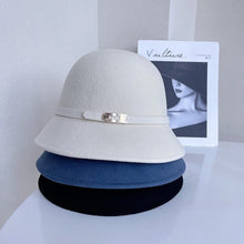 Load image into Gallery viewer, Simple wool fisherman hat female autumn and winter warm woolen woolen hat belt metal square buckle basin hat
