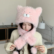 Load image into Gallery viewer, One Piece Ear Protection Hat Knitted Thickened Warm Cat Ears Hat Windproof Cartoon Cycling Balaclava Winter Season
