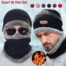 Load image into Gallery viewer, Winter Hat For Men Fleece Scarf Women Neck Leather Knitted Cap Thick Wool Neck Warmer Balaclava Ski Mask Skullies Beanies
