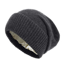 Load image into Gallery viewer, Women's Winter Hat 100% Pure Wool Knitted Satin Line 2 Layer Soft Warm Sleep Cover Beanies Elastic Fashion Slouchy SKi Cap Men
