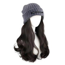 Load image into Gallery viewer, Fashion Long Wavy Hair Beanie Hat with Wig Attached Wig Casual Wig Knitted Cap Warm Hair Wig Winter Hats Women
