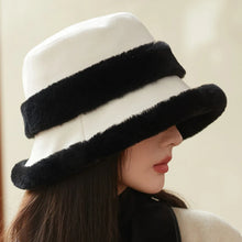 Load image into Gallery viewer, Plush Fisherman Hat Women Winter Polyester Fiberlarge Bucket Cap Fashionable and Versatile Warm Plush Pot Cap Ear Protection Hat
