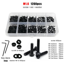 Load image into Gallery viewer, M1.6 M2 M2.5 M3 M4 M5 M6 M8 Black Grade 10.9 Steel Hex Hexagon Socket Allen Button Round Head Screw Bolt Nut Assortment Kit Box

