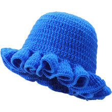 Load image into Gallery viewer, Solid Color Hand Knitted Knit Hat in Bohemian Style with Hollowed Out and Ruffled Design Bucket Shaped Hat  Fisherman's Hat
