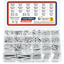 Load image into Gallery viewer, 600Pcs Screws Bolts and Nuts Assortment Kit Metric Machine Screws and Flat Washers M3 M4 M5 M6 Phillips Pan Head Sets - 16 Sizes
