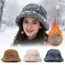 Load image into Gallery viewer, Warm Fluffy Fur Bucket Hat Cold Thicken Fisherman Hat Ear Protection Snowy Day Panama Cap for Outdoor Skiing Cycling Activities
