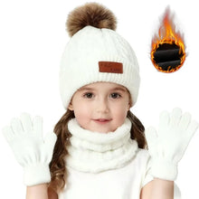 Load image into Gallery viewer, 3PCS Children Winter Hat Scarf Gloves Set,outdoor Boys and Girls Knitted Hooded Fleece,Soft Comfortable Hats for Young Children

