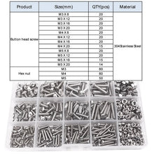 Load image into Gallery viewer, 120-434Pcs 304 Stainless Steel Hex Button Socket Head Cap Screw Hexagon Thread Machine Metric Nut Bolt Assortment Kit Set M2~M6
