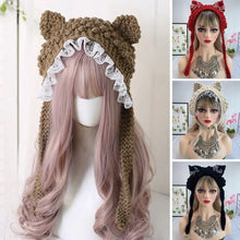 Load image into Gallery viewer, Fashion Cartoon Knitted Cat Ear Hat Ear Protection With Bow Crochet Wool Hat Cute Casual Photo Props Cap Outdoor
