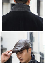 Load image into Gallery viewer, Genuine Leather Beret Hat for Men Warm Windproof Winter Cap Fashion Gentleman Peaked Cap Vintage Stylish Driver Hat Gift

