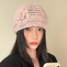 Load image into Gallery viewer, Fashion Flower Knitted Caps Hollow Solid Color Beanies Cap Breathable Hand-woven Sequin Crochet Hat
