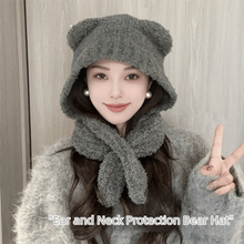Load image into Gallery viewer, Thickened Bear Ear Women Scarf Hat Knitted Scarf Integrated Knitted Pullover Cap Ear Protection Warm Cap Winter Accessories
