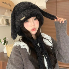 Load image into Gallery viewer, Winter Warm Ear Protector Hat Windproof Cold-proof Rabbit Ear Pullover Cap Thicken Fluffy Big Ears Knitted Cap Ourdoor
