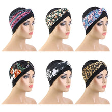 Load image into Gallery viewer, Twist Knot Floral Print Turban Headband Cross Cotton Stretch Muslim Women Hijab Elastic Hair Accessories Chemo Cap
