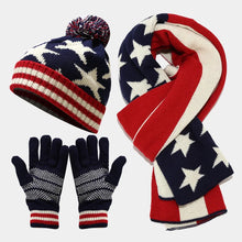 Load image into Gallery viewer, New Adult USA National Flag Hat Scarf Gloves Three-piece Set With Top Ball Winter Outdoor Unisex Warm Hats Set
