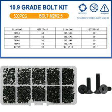 Load image into Gallery viewer, 500Pcs M2 M2.5 Small Screw Bolt Kit 4mm 5mm 6mm 8mm 10mm Electrical Screws Hex Hexagon Socket Cap Laptop PCB Allen Bolts Set
