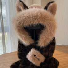 Load image into Gallery viewer, Warm Thickened Winter Scarf Hat Two-Piece Set Windproof Neck Warmer Leopard Print Integrated Scarf Hat Women
