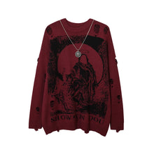 Load image into Gallery viewer, Send Necklace Ripped Oversized Sweaters Frayed Knitted Harajuku 2022 Winter Tops Black Gothic Men Y2k Grunge Women Red Sweater
