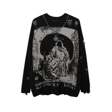 Load image into Gallery viewer, Send Necklace Ripped Oversized Sweaters Frayed Knitted Harajuku 2022 Winter Tops Black Gothic Men Y2k Grunge Women Red Sweater
