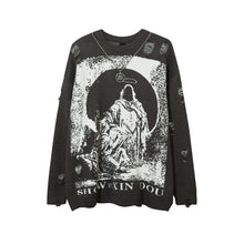 Load image into Gallery viewer, Send Necklace Ripped Oversized Sweaters Frayed Knitted Harajuku 2022 Winter Tops Black Gothic Men Y2k Grunge Women Red Sweater
