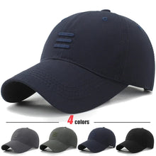 Load image into Gallery viewer, 4 Colors New Fashion Soft Top Baseball Cap Outdoor Sport Casual Cotton Snapback Hats For Men and Women Three Bars Dad Hat Design

