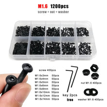 Load image into Gallery viewer, M1.6 M2 M2.5 M3 M4 M5 M6 M8 Black Grade 10.9 Steel Allen Hexagon Hex Socket Button Round Head Screw Bolt Nut Washer Kit Set Box
