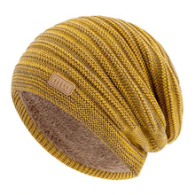 Load image into Gallery viewer, New Style Unisex Slouchy Winter Hats Men Women Striped Mix Warm Beanie Cap NIU Label Decor Plush Fur Lined Winter Knitted Hat
