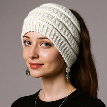Load image into Gallery viewer, Warm Solid Color Ponytail Beanie Hat Headwear Ear Protection Women's Hat Thicken Knitting Headband Autumn
