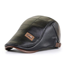 Load image into Gallery viewer, Men Fashion Retro PU Leather Beret Hats Autumn Winter Leather Beret Hat Middle-aged Men's Visor Warm Flat Peaked Cap Adjustable
