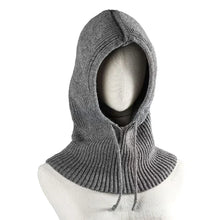 Load image into Gallery viewer, Knitted Hooded Caps Winter Balaclava Hats Women Korean Style Outdoor Warmer Drawstring Hats One-piece Neck Collar Beanies Cap
