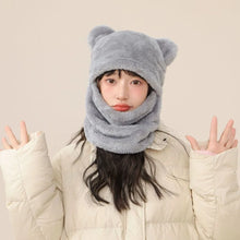 Load image into Gallery viewer, New Cute Bear Integrated Hat Scarf Set Fluffy Fur Windproof Pullover Cap Coldproof Warm Hooded Hat Autumn and Winter
