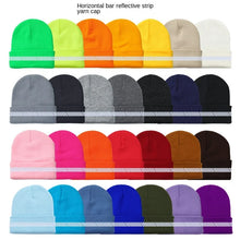 Load image into Gallery viewer, High Visibility Safety Beanie Reflective Knit Ribbed Hats Warm Winter Bonnets for Night Running Hiking Cycling
