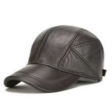 Load image into Gallery viewer, New Style Casual Real Leather Earflap Cap Men Real Cowhide Leather Caps Male Fall Winter Genuine Real Cow Leather Baseball Hats
