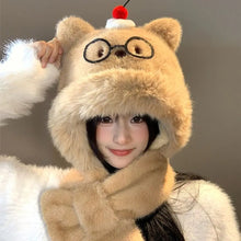Load image into Gallery viewer, New Windproof Integrated Cap Scarf Thickened Soft Beanie Hat Scarf Warm Ear Pullover Cap Women
